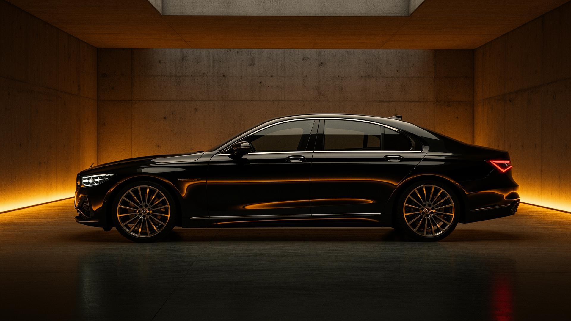 Premium luxury sedan in dramatic light